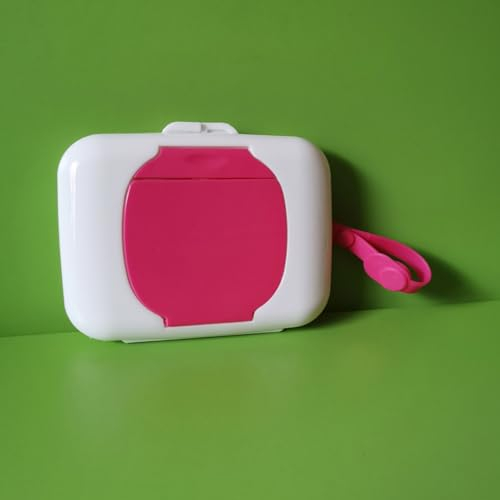 BBTISG Tragbarer Feuchttuchspender, 16 x 12 x 3 cm, wiederverwendbarer und nachfüllbarer Feuchttücherspender, tragbarer Feuchttücher-Behälter für Reisen, Büros, Camping, Zuhause (Rosa)