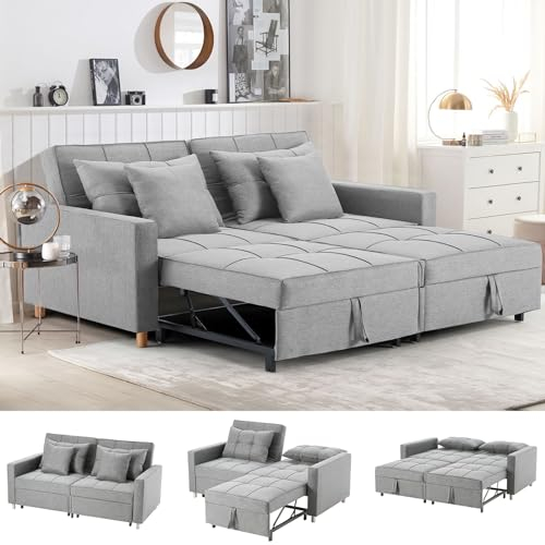 YODOLLA 3-in-1 Schlafsessel, Doppelbett mit Verstellbarer Rückenlehne zu einem Schlafsofa, Schlafsessel mit Bettfunktion, Ausziehbar Schlafsofa für Erwachsene, Grau
