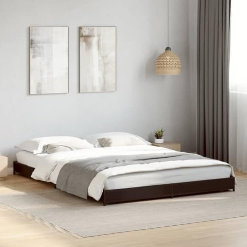 vidaXL Bettgestell, Bett mit Metallbeine Sperrholzlatten, Doppelbett für Schlafzimmer, Modern, Schwarz 150x200cm Holzwerkstoff Metall
