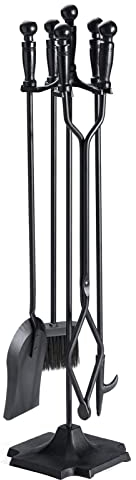 Wrobelax Ensemble d'outils de cheminée noirs avec base carrée, kit d'accessoires pour foyer intérieur et extérieur