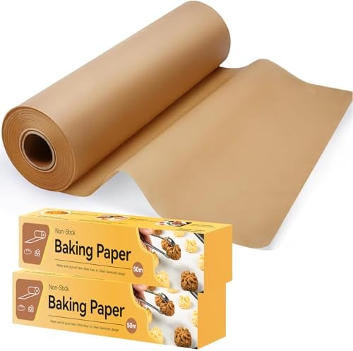 Baking Paper 50m Baking Parchment Paper Unbleached Premium Quality Greaseproof Paper for Kitchen,Oven Safe Food Grade Material Baking, Cooking, Grilling, Air Fryer Steaming Dispensing Pack