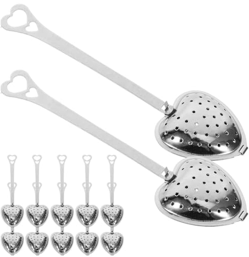 ABOOFAN Tea Infuser 12pcs Stainless Steel Heart Shaped Tea Steeper Long Grip Tea Strainer Spoon Fine Mesh Loose Tea Leaf Filter for Loose Leaf