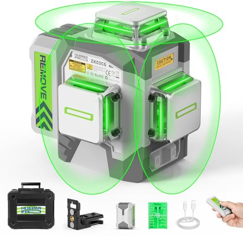 Huepar Pro kreuzlinienlaser 3 * 360 Selbstnivellierendes, hochpräzises professionelles grünes Laser Wasserwaage mit wiederaufladbarem 8000mAh Li-Ionen-Akku und Hartschalenkoffer ZK03CG-S