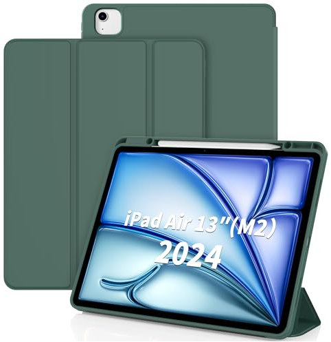 CACOE Cover Custodia Compatibile con iPad Air 13 Pollici M3 2025, iPad Air 13 Pollici M2 2024, Ultra Sottile Smart Cover Case in Pelle, Verde Noche