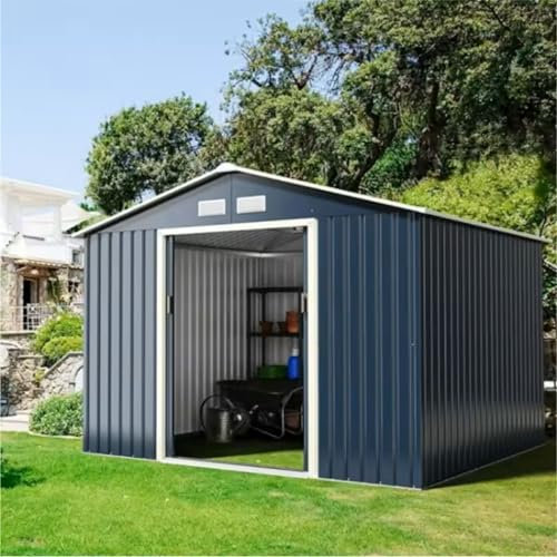 10 x 2,4 m Gartenhaus für den Außenbereich, wasserdicht, wetterbeständig, Gartenschuppen mit abschließbarer Schiebetür und Lüftungsschlitzen, Schuppen Lagerhaus, Metallschuppen für Garten, Rasen,