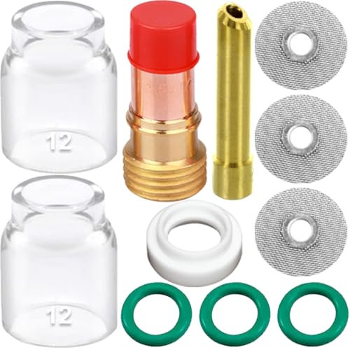 EATBALE Wig Schweißbrenner Zubehör Kit für TIG WP 17/18/26 Verbrauchsmaterial Set, 12# Glasbecher, Stubby Gaslinse Spannzangenkörper 1.6mm 1/16, O-Ringe Schweißpistole Verschleißteile (11 Stück)