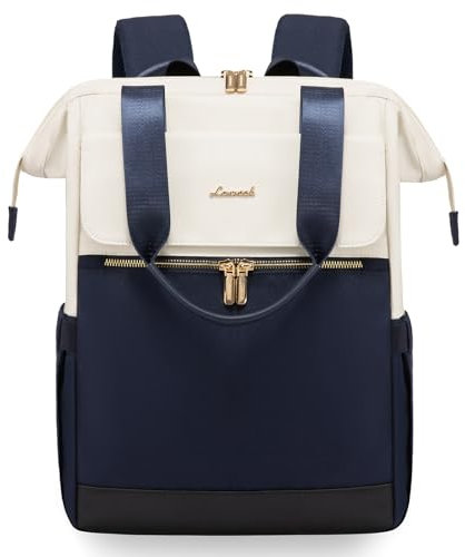 LOVEVOOK Rucksack Damen Blau, Schulrucksack Mädchen mit Laptopfach 15,6 Zoll, Rucksacktasche Damen 2 in 1, Wasserdichte Arbeitstasche Women elegant, Lehrertasche für Schule Uni Büro, Beige-Blau