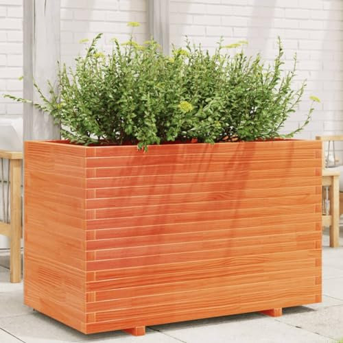 Sufrk Jardinière Cire Marron 110x60x72 cm Bois de pin Massif,Jardiniere sur Pieds,Bac avec Treillis,Jardiniere Terrasse