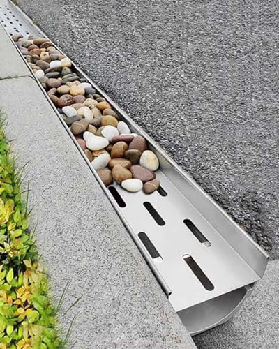 Canaleta de Drenaje Kit de Cubierta de Drenaje de Zanja Decorativa, Rejilla de Drenaje de Canal de Metal y Resina, Canaleta de Canal con Filtro de Agua de Lluvia, Canaletas para Entrada de Vehículos(3