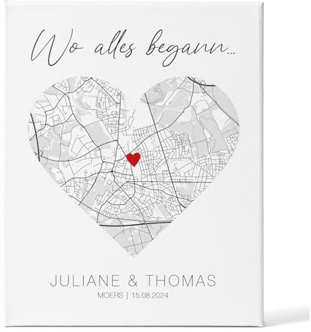 GRAVURZEILE Personalisiertes Bild auf Leinwand - Wo alles begann - Mit deinem Wunschort - Ideal als Hochzeitsgeschenk - Personalisierte Geschenke für Frauen - Geschenk zum Jahrestag - Klassisch