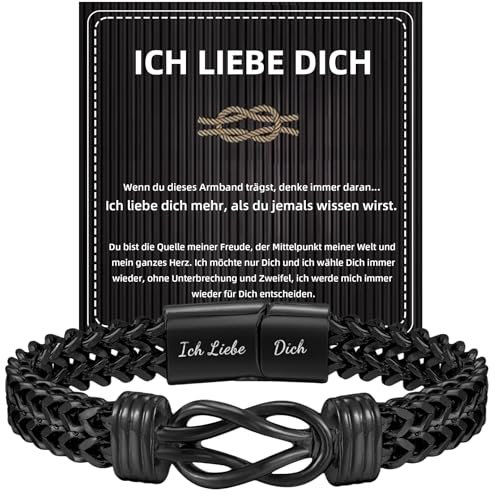 Gamtic Ich Liebe Dich Geschenke für Männer, Schwarz Armband Herren-Edelstahl Unendlicher Knoten Armbänder Panzerkette 21cm Länge, Herren Geschenk Weihnachten/Valentinstag für Ihn Freund/Ehemann (Ich)