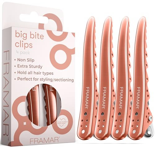 FRAMAR Roségold Sectioning Hair Clips – Professionelle Krokodilklemmen für Haarstyling, Friseurklemmen, Alligator Clips für Damen Big Bite Clips– 4er Pack