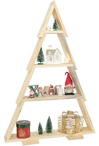 WEECO Sapin de Noël décoratif en bois avec 4 étagères pour décorations de Noël Forme d'arbre XLL 110 x 67 cm Bois naturel laqué de n'importe quelle couleur Prêt à peindre Arbre décoratif pour Noël