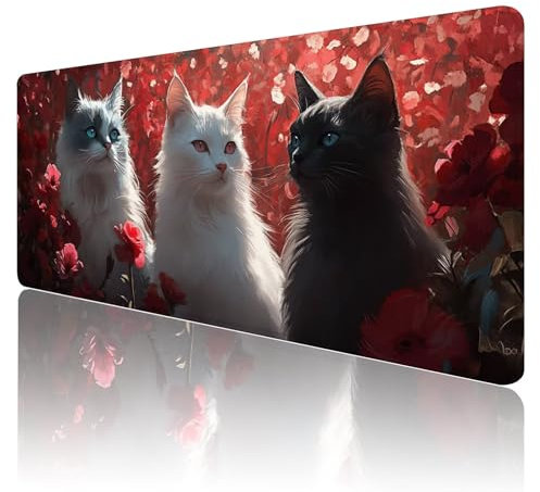 Tapis de Souris Chat Tapis de Souris Gamer XXL 1200x600x3mm ImperméAble Et AntidéRapant Mousepad Bords Cousus Une éTendu SousMains Tapis Souris Animal pour Gamer, Pc et DéCoration de Bureau A57