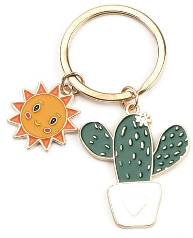 Tranbath Porte-clés en acier inoxydable avec un joli design de plantes de cactus et pendentif soleil, cadeaux personnalisés pour les femmes, cadeau d'anniversaire pour la bonne amie, maman et plus