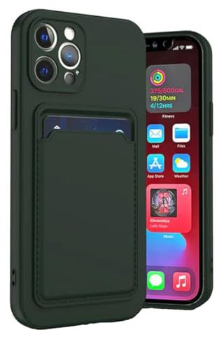 Black Gel Card Case for iPhone 12 Pro, Liquid Silicone Back Card Holder Phone Case, Ultra Slim Soft Touch Shockproof Protection, Black Gel Wallet Case, Rubber Card Slot Cover for iPhone 12 Pro
