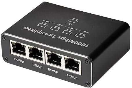 Maplin Ethernet Splitter 1 to 4, Gigabit Ethernet Switch, 1000Mbps RJ45 LAN Internet Splitter with USB-C Power Cable for Computer, Hub, Switch, Router, ADSL, Digital TV and more