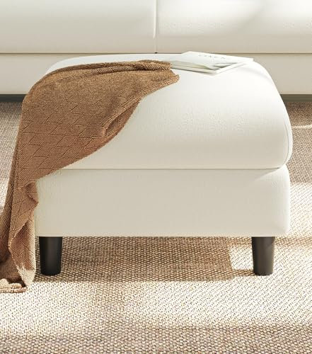Welzona Hocker Mit Stauraum, Teddy Sitzhocker, Werkzeuglose Einrichtung Fusshocker, Ganz-Holz Polsterhocker, 68cm Couch Hocker Wohnzimmer, Ottomane, Fußhocker, Sitzbox, Sitztruhe, Fußbank, Beige Weiß