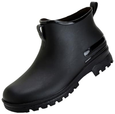 Stivali di gomma da donna corti da giardino – Slip On Outdoor Impermeabile Scarpe da passeggio in gomma – tinta unita stivali piatti da pioggia scarpe da giardino, Nero , 38 EU