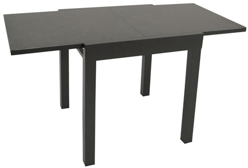 DEGAMO Balkontisch Livorno aus Aluminium anthrazit und Glas in Keramtikoptik dunkelgrau, 70x70cm, ausziehbar auf 140cm, Höhe 75cm, Outdoor