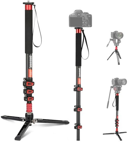 NEEWER 182cm Kamera Einbeinstativ, leichtes Monopod Reisestativ aus Kohlefaser mit Abnehmbarer Basis für DSLR Camcorder Videoaufnahmen, Teleskop Selfie Stick Trekkingstock, max. Belastung 6kg, TP71