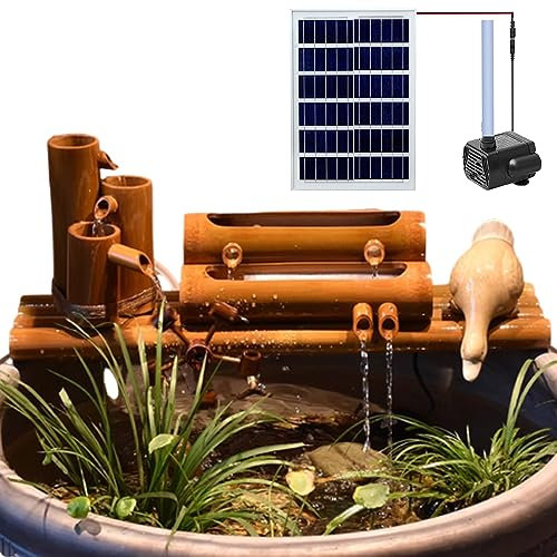ASerZenith Fontaine Solaire De Jardin Zen, Fontaines d'eau De Patio avec Pompe Et Roue À Eau, Fontaine D'Extérieur pour Bain d'oiseaux, Fontaine De Circulation d'eau pour Jardin, 80(40cm)