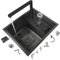 Fregadero De Cocina De Acero Inoxidable Negro Con Grifo Elevable Y Lavavasos Fregadero Oculto De Una Cubeta Para Casa Apartamento Bar Caravana Con Kit De Instalación Completo(45x38x22cm(A))