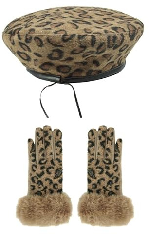 YOOCHUENG Leoparden Winter Mütze Schal Set für Damen Mädchen,Warm Flauschig | Kunstfell Material,Weich Pelzige Hüte & Pelzschal für Frauen,Mode Winter Set Hüte und Halsschal für Alltag Pendeln Reisen