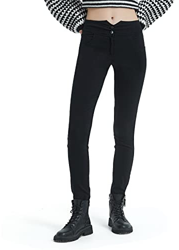 GLOWELFA Pantalon Femme Taille Haute Slim – Noir Élastique Grande Taille, Idéal pour Bureau, Réunion, Soirée et Randonnée (17099,Grand,Noir)