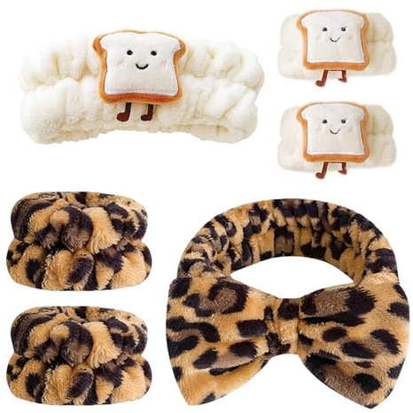 2 Stück Haarband Und 2 Paar Armbänder, Waschzubehör, Elastisches Gesichtswaschhaarband, Saugfähiges Cartoon-Armband, Make-Up-Stirnband Aus Weichem Korallenvlies.