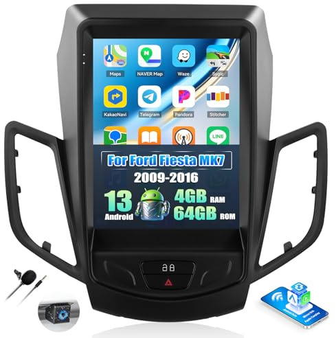 OiLiehu 4+64G Android 13 Autoradio für Ford Fiesta MK7 2009-2016 Doppel Din Radio Carplay Android Auto Autoradio Mit Bildschirm 9.7 Zoll Mirror Link Bluetooth FM RDS GPS WiFi SWC EQ Rückfahrkamera