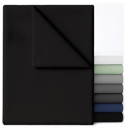 Dreamzie - Bettlaken ohne Gummizug 170x260 cm - Mikrofaser Ultraweich | Einzelbett 80/90x200 cm · Schwarz · Flaches Betttuch · OEKO-TEX · Bügelfrei · Schnelltrocknend · Pflegeleicht · Leintuch