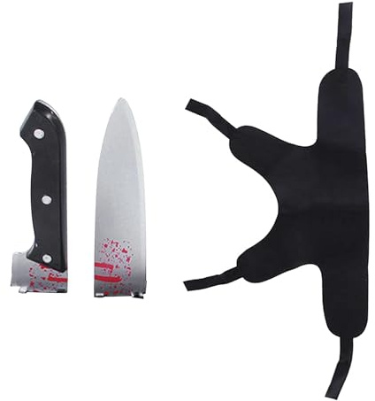 Funny Dog Halloween Costume Scary Bloody Knife Through Body Pet Cat Cosplay Outfit Horror Back Decoration Adjustable Vest for Kitten Puppy Small Medium Dog Holiday Party Accessory Dress Up Photo Props