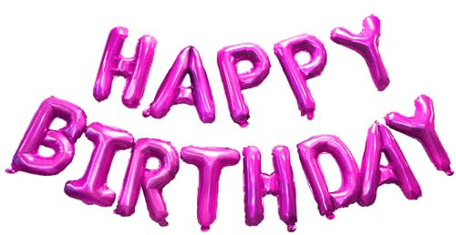 Pinke Happy Birthday Luftballons Banner- GREATRIL Mädchen Geburtstag Folie Ballons Girlande Party Dekoration für Wutz Einhorn Prinzessin Schmetterling Geburtstag Fee Party Zubehör