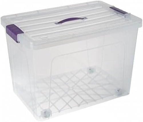 Set Of Two Plastic Storage Box Boxes Lid Handles Food Container Home Kitchen Office Box UK (70L on Wheels)