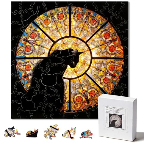 TYFYH Holzpuzzle für Erwachsene 108 Teile Katze Holz Puzzle, Katzenförmiges Unregelmäßiges Tier-Puzzle, Lasergeschnittenes Holzpuzzle, Einzigartiges DIY-Geschenk für Katzenliebhaber(25,4x25,4cm)