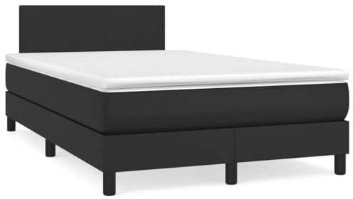 FWIKDUN Boxspringbett Kunstleder Schwarz 80x200 cm mit mittelharter Taschenfederkernmatratze und höhenverstellbarem Kopfteil