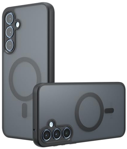 Techsuit für Samsung Galaxy A55 5G Hülle mit Matt Finish, Magnetring Kompatibel, Luftkissen Ecken, Erhöhte Kanten, Kameraschutz, Anti Fingerabdruck, PureFrost Magnetic Series, PC TPU Hybrid, Matt Schw