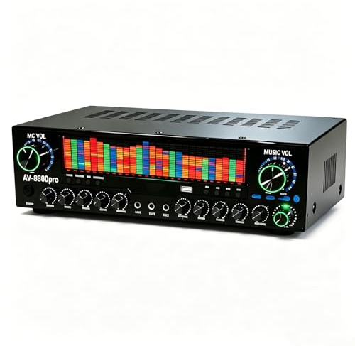 RKXKJ Amplificatore Audio Bluetooth a 5.1 Canali con Equalizzatore Grafico, Display LED Dinamico a Colori, Ingresso USB E Microfono, Ideale per Casa, KTV E Palco.