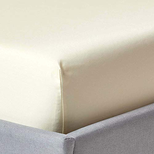 HOMESCAPES Luxus Spannbettlaken 180x200 cm Creme-vanille, Satin-Spannbetttuch, 100% ägyptische Baumwolle, Bettlaken mit Gummizug Fadendichte 1000
