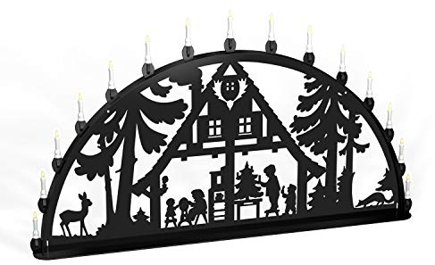 Colours-Manufaktur Außenschwibbogen Schwibbogen Lichterbogen Metall - Motiv: Waldhaus - XXL 1,5 Meter Breite Außen-Bereich schwarz glänzend * riesen groß * Erzgebirge Weihnachten Kinder