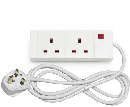 STATUS 2 Socket Extension Lead with Neon Indicator, 5m Cable 13A White Power Strip for Home, Office or Events (2WS5MCP20)