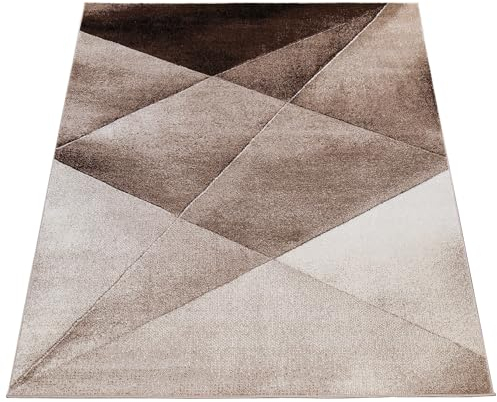 Paco Home Designer Teppich Modern Geometrische Muster Kurzflor Braun Beige Weiß Meliert, Grösse:230x320 cm