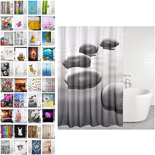 Sanilo Rideau de Douche, Large Choix de Beaux Rideaux de Bain, Haute qualité, 12 Anneaux Inclus, Imperméable, Effet Anti-moisissures (Pierres Noires 180 x 200 cm)