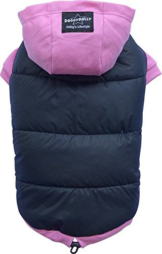 DoggyDolly W262 Hundemantel/Hundepullover wasserabweisend mit Kapuze, schwarz/pink, Wintermantel/Winterjacke (XXL- Brust 56-58 cm Rücken 36-38 cm)