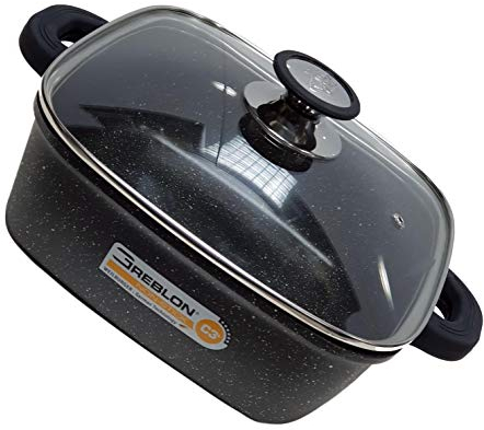 Cflagrant® Faitout Carré 28x28 cm Façon Pierre – “De La Cuisine à La Table” – Tous Feux Dont Induction – Passe au Four 180°C Revêtement Greblon C3® Sans PFOA – Cuisson Saine Technologie Allemande