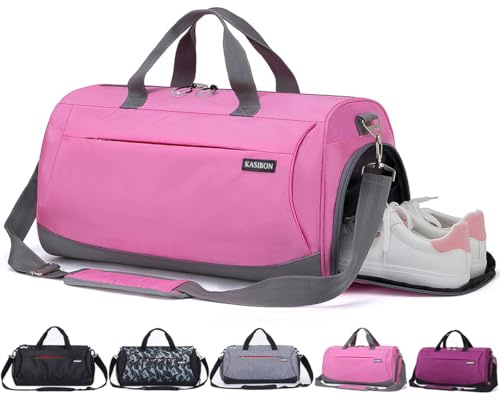 Sports Gym Bag with Shoes Compartment and Wet Pocket, Travel Duffle Bag for Men and Women (Pink)