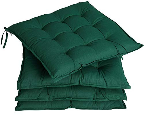 DETEX® Sitzkissen Stuhl 4er Set 55% Baumwolle Wasserabweisend 44x44cm Visko-Effekt Waschbar Stuhlkissen Sitzpolster Gartenstuhl Sitzauflage Grün