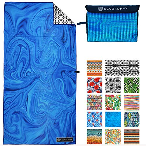 ECCOSOPHY Mikrofaser-Strandtuch für Erwachsene – übergroße Reise-Strandtücher mit Tasche – 180,3 x 88,9 cm schnell trocknende Pool-Handtücher – große sandfreie Strandtücher (Laguna)