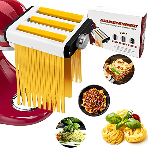 Accessoire 3 en 1 pour machine à pâtes Kitchenaid - Accessoire de cuisine 3 en 1 avec rouleau à pâte spaghetti et coupe-fettuccine - Pâtes fraîches faites maison facilement